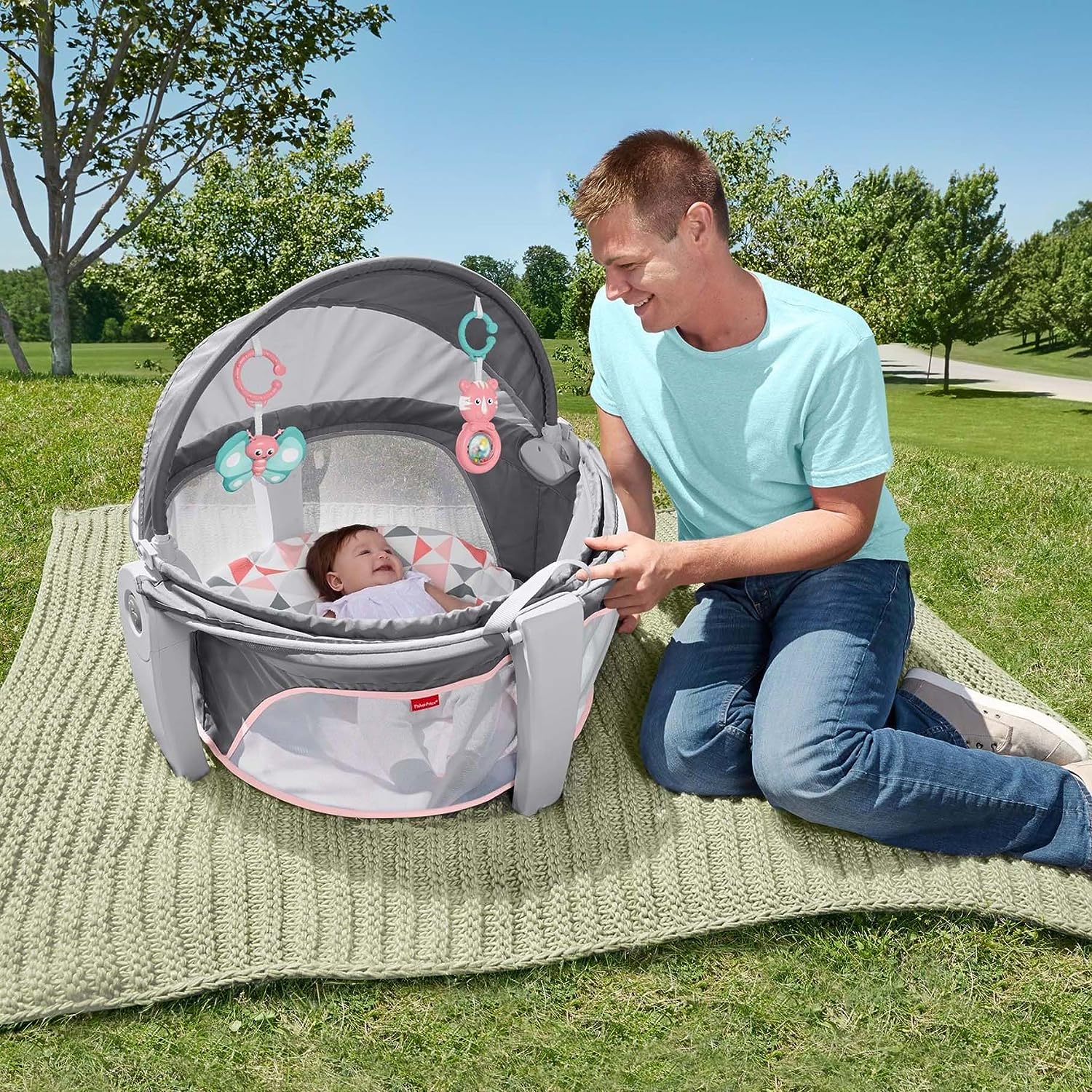 Fisher-Price Portable Bassinet and Travel-Play Area with Baby Toys, Indoor and Outdoor Use, On-the-Go Baby Dome, Windmill - Image 2